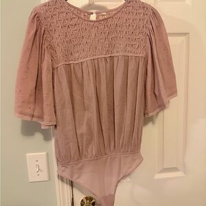 Free People Dusty Pink Textured Bodysuit